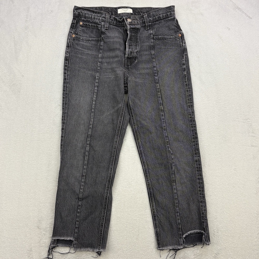 Levis Jeans Womens 30x25 Black Denim Front Seam Button Fly Faded Distressed